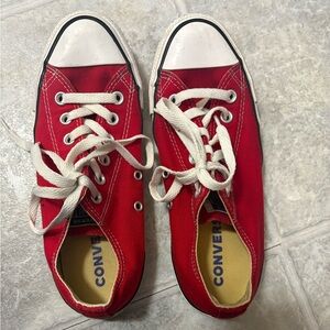Converse womens. Red Canvas Low Top Trainers with White Laces